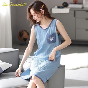 Shirts Plus Size Cotton Lingere Women Nightgown Sleeveless Sleep Shirts Summer Night Dress Heart Embrodered Camisoles 4xl 5xl Camisolas