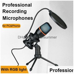 Microphones Rgb Condenser Microphone Wired Desktop Tripod Usb Mic For Recording Live Gaming Video Noise Reduction Conference 230518 D Dhtgm