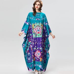 Women's Runway Dress Slash Neckline Batwing Sleeves Printed Loose Designer Fashion Long Robes Vestidos plus sizes