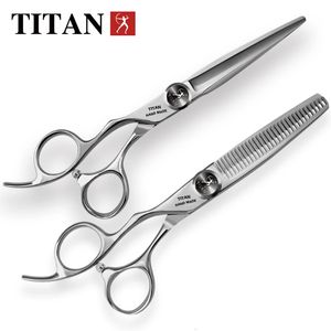 Titan corte de barbeiro profissional, alça esquerda, tesoura para desbaste de cabelo, corte de cabeleireiro 240104