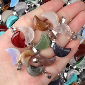 Pendant Necklaces Moon Shaped Fashion Peacock Crystal Agate Natural Semi Precious Stone DIY Necklace Earrings Jewelry Accessories Gift 2PC