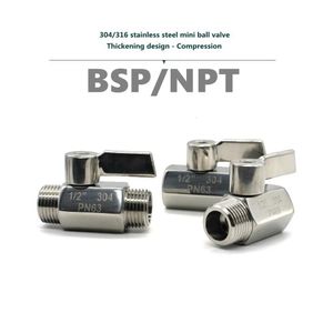 304/316 Paslanmaz çelik mini top 1/8 1/4 3/8 1/2 3/4/1 bsp npt su yağı asidi için kadın erkek iplik 2 yollu top 240104