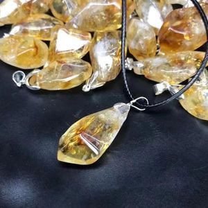 Visa polering Brasilien Citrin Charm Pendant med utsökta sträng Naturliga kristaller Stones Läkande enegry för DIY -smycken som tillverkar pärlor