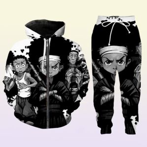 قم بإصدار جديد Menwomens Boondocks Funny 3D Print Fashion Tracksuits Pants Zipper Hoodie Casual Sportswear L0156092730