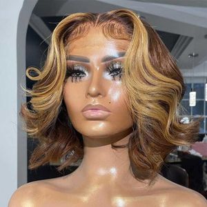Brown With Blonde Body Wave Bob Wigs 13x4 Lace Front Wig Transparent Lace Wig Honey Blonde Lace Frontal Human Hair Wig For Women