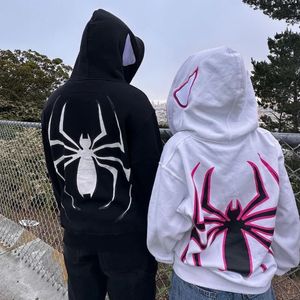 Y2K Gótico Homens Zip Casual Hoodies Aranha Manga Longa Jaqueta Solta Assustador Moletom Poncho Mulheres Casaco Tops Pulôver Outono Inverno 240104