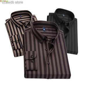 Mäns avslappnade skjortor Svart randig långärmad skjorta Single Breasted Shirts med fyrkantig krage gulbrun Camisas Para Hombre M-5XL T240105