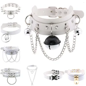 Choker kvinna vit punk krage halsband pu läder goth nitar pendientes festklubb sexig gotisk femme smycken