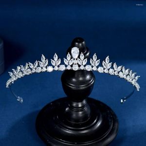 Hair Clips HIBRIDE Full CZ Pave Wedding Accessories Brides Crowns For Women Tiaras Zirconia Hairbands Crystal Jewelry C-123