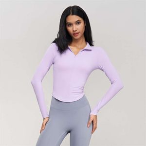 Lu Lu Align Lemon Stand Collar Women Sport Jacket Långärmning Skjorta Halv Zip Gym Yoga Wear Coat Fitness Top Comprehensive Training Jog