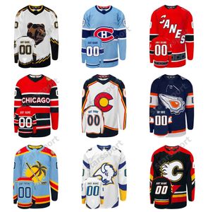 Barato Dropshiping 2022 Reverse Retro Personalizado Hóquei Jerseys Patos Coyotes Canadiens Chamas Bruins Furacões Blackhawks Avalanche Estrelas Oilers Sabres Canucks