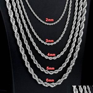 Цепочки из нержавеющей стали 2–5 мм, ожерелье из витой веревки, звено цепи для мужчин и женщин, длина 45–75 см, с сумкой Veet, доставка ювелирных изделий N Dh5Us