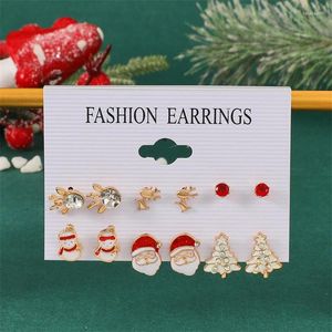 Studörhängen Fashion Christmas Set för kvinnor Sparkling Zircon Elk Tree Santa Claus Snowman Earring Girls Jewelry