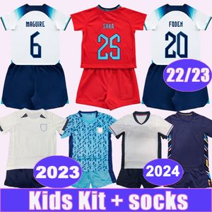 23 24 Kane Foden Kids Soccer Jerseys 22 23 Grealish Mount Sterling Maguire Stones Rice Henderson Saka Home Away Football Shirts