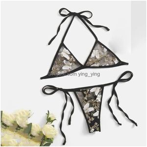 Bras Sets Lingerie Sexy Floral Embroidery Underwear Set Transparent Lace Erotic Porn Body Female Bra Thong Underwire Outfits Drop De Dhly0