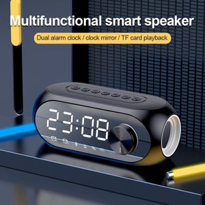 알람 시계가있는 Bluetooth 스피커 Bluetooth 5.0 무선 스피커 LED 디스플레이 듀얼 알람 시계 지원 TF 카드 FM 라디오 보조 모드, 음악 플레이어, 룸 장식