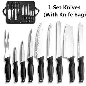 Messer 9-teiliges Profi-Kochmesser-Set, Küchenmesser, Edelstahl-Messerset mit einer Nylon-Messertasche