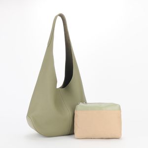 Nova sacola feminina minimalista e de grande capacidade, bolsa balde moderna de couro de alta qualidade, bolsa chique de um ombro cinza preto creme verde