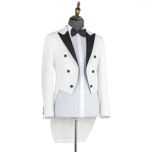 Herrenanzüge Weiße Männer 2 Stück Lange Jacke Schwarze Hose Hochzeit Smoking Blazer Spitzenrevers Formelle Maßgeschneiderte Bräutigam Mann Abendkleid