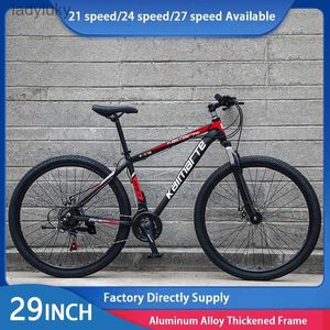 Cyklar Aluminiumlegering Mountain Bike 29 tum 21/24/27hastigheter Double Disc Brake Cross-Country Cykelcykel 29inchl240105