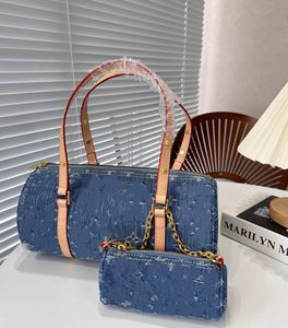 Designer - Borse a tracolla in denim hobo Borsa a cuscino sotto le ascelle Borsa da viaggio da viaggio di grande capacità modello classico da donna Set da 2 pezzi 30 cm