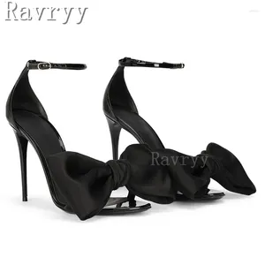 Sandalen Schwarz Satin Schmetterling Knoten Stiletto Sex Offene spitze Dünne High Heel Knöchelriemen Sommer Schuhe Runway Party Frauen