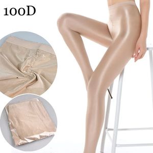 100D Kvinnors sexiga glänsande glansiga oljebyxor strumpbyxor Strumpbyxor tjock god kvalitet One Line Crotch Oil Pantyhose 240105