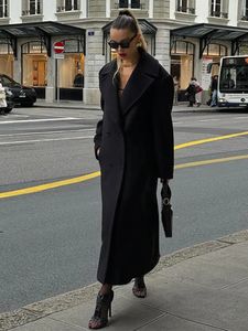 Женская элегантная черная шерстяная куртка осень-зима с длинными рукавами с лацканами двубортное пальто офисное женское пальто 240105