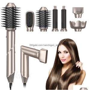 Hair Dryers Folding 6 In 1 Dryer Brush Negative Ionic Blower Salon Blow Air Curler Wand Ceramic Curling Iron Styler 230904 Drop Deli Dhn6R