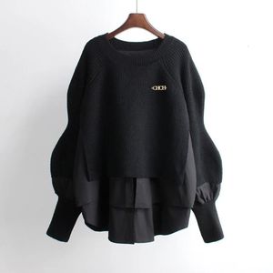 Brand Design Solid Color Women's Sweater 2023 Loose ONeck Pullovers Autumn Winter Lantern Sleeve Knitwears Female Tops 240119