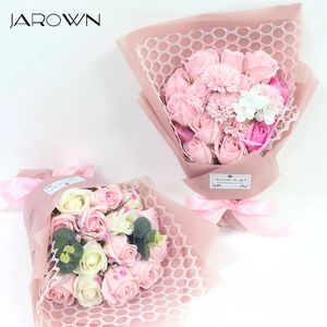 Jarown Soap Flower Rose Artificial Flower Bouquet Pink Rose Fake Flower Wedding Decoration Valentines Day Birthday Present Flower 240105