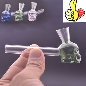 Großhandel kreative 3D-Totenkopf-Rauchtabak-Handpfeife Dicke berauschende gerade bunte 4-Zoll-Glasölbrennerrohre