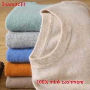 100 Pure nork kaszmirowy Sweter Oneck Pullovers Knit jesienne i zimowe długi rękaw Highend Skoczki Tops 240104