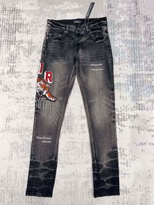 USAファッションメンズタイガータオル刺繍デニムズボンカジュアルビンテージウォッシュスタイルに最適なジーンズパンツボトム23FW 0105