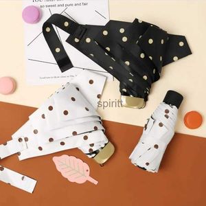 Parasolowy parasol Polka Dot Sunny and Rainy Black Coating 5 -Folding Parrella Mini Guardda Chuva YQ240105