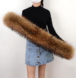 100 Natural Raccoon Fox Scarf äkta Large Fur Scarves Woman Winter Warm Female Neck Cap Big Size Collar Y2010074838053