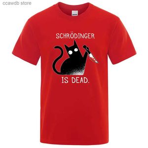 Herr t-shirts Schrodinger är död svart katt mode mjuk t-shirt man högkvalitativ t-shirts överdimensionerade t-skjortor bomull korta ärmgata toppar t240105