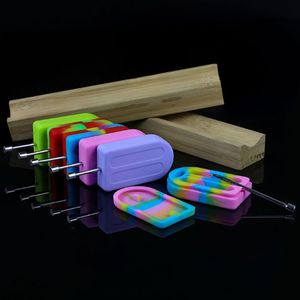 Colorido 6ml Recipiente de Silicone Jar Portátil Plataformas de Petróleo de Tabaco Unhas Dica Palha Colher Caixa de Armazenamento Acessórios para Fumar Cigarro Titular Stash Wax Dabber Tool Case