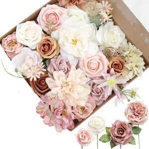 Yan Multi-Use Artificial Flowers Combo Box For Wedding Bridal Bouquets Table Centerpieces Arrangement Baby Shower Cake Decor 240105