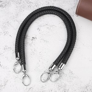 2st Pu Leather Black Flätade rephandtag för handväska axelväska rem handgjorda diy tillbehör silver metall krok spänne 240105