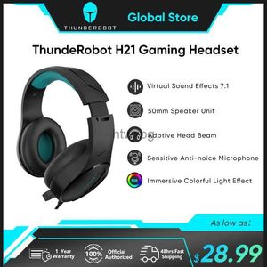 Mobiltelefonörlurar Thunderobot H21 Wired Gaming USB Headset Vete Color RGB Phantom Light Full Finger Type Anti-Noise Microphone Virtual 7.1 Sound YQ240105