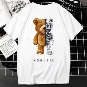 Herren T-Shirts 2023 Kreativer Teddy-Roboter-Druck-T-Shirt Coole Roboter-Grafik Streetwear Frauen Männer Lässiges übergroßes T-Shirt Hip Hop Grunge T-Shirt Custom T240105