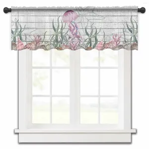 Curtain Ocean Conch Jellyfish Coral Starfish Sea Kitchen Curtains Tulle Sheer Short Living Room Home Decor Voile Drapes