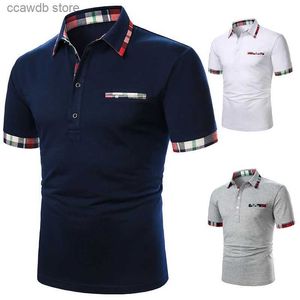 Męskie koszulki T-shirt Mężczyźni Mężczyzn z krótkim rękawem T-shirt w kratę pasująca koszulka nowa biznesowa noszenie odzieży swobodne mody Tops T240105