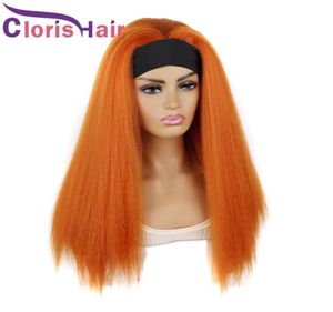 Orange Color Kinky Straight Synthetic Headband Wig For Black Women Heat Resistant Fiber Full Coarse Yaki Gluless Wigs With Hair Sc2386568