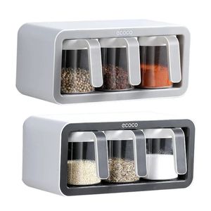 2/3CUPS Wall Mount Spice Rack Organizer Accessory Boxes Sugar Bowl Salt Shaker Sässtigande behållare med skedar Förvaringsmaterial 240104