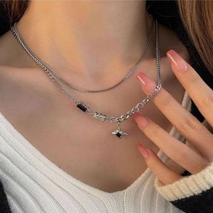 Hip Hop Style Design Double Layered Starry Necklace for Couples with Collarbone Chains, Light Black White Zircon, Sweet and Cool