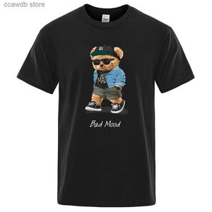 Erkek Tişörtler Yaz Günlük Tişört Kazan kötü ruh hali Yürüyüş Sessiz oyuncak ayı kısa kollu erkekler tişört hip hop üstleri gevşek büyük boy erkekler tees t240105