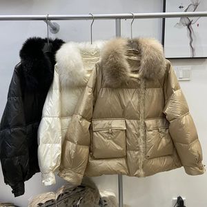 Moda outono inverno real casaco de pele de vison feminino natural pato branco pena para baixo jaqueta luxo outerwear solto streetwear 240105