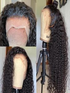 Água brasileira encaracolado 13x4 frente do laço perucas de cabelo humano 26 28 30 Polegada onda profunda longa peruca frontal para preto women6345346
